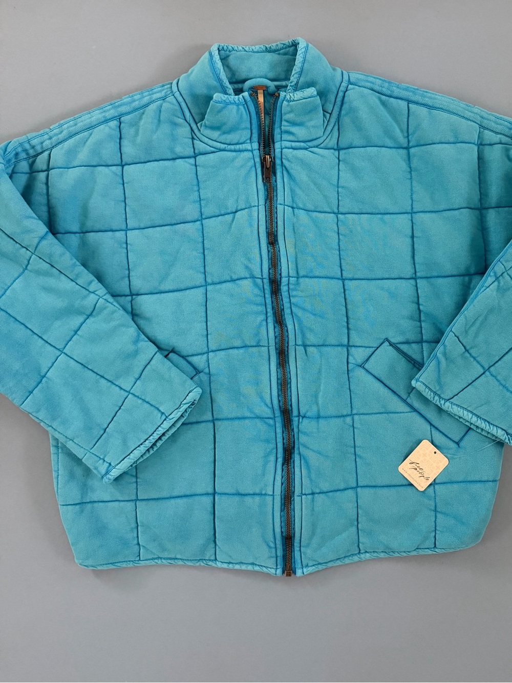 NWT Free People Dolman Quilted Knit Mali Blue Oversized Zip Up Jacket - Picture 4 of 7